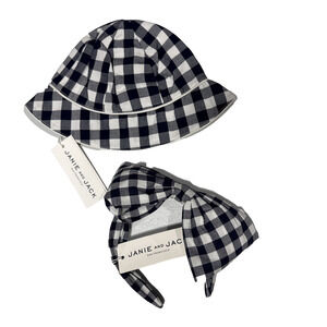Janie and Jack Headband & Bucket Sun Hat Set Black Gingham Girls Sz 6-12 Months